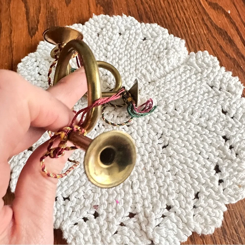 Set of 2 Decorative Brass Horn Ornaments